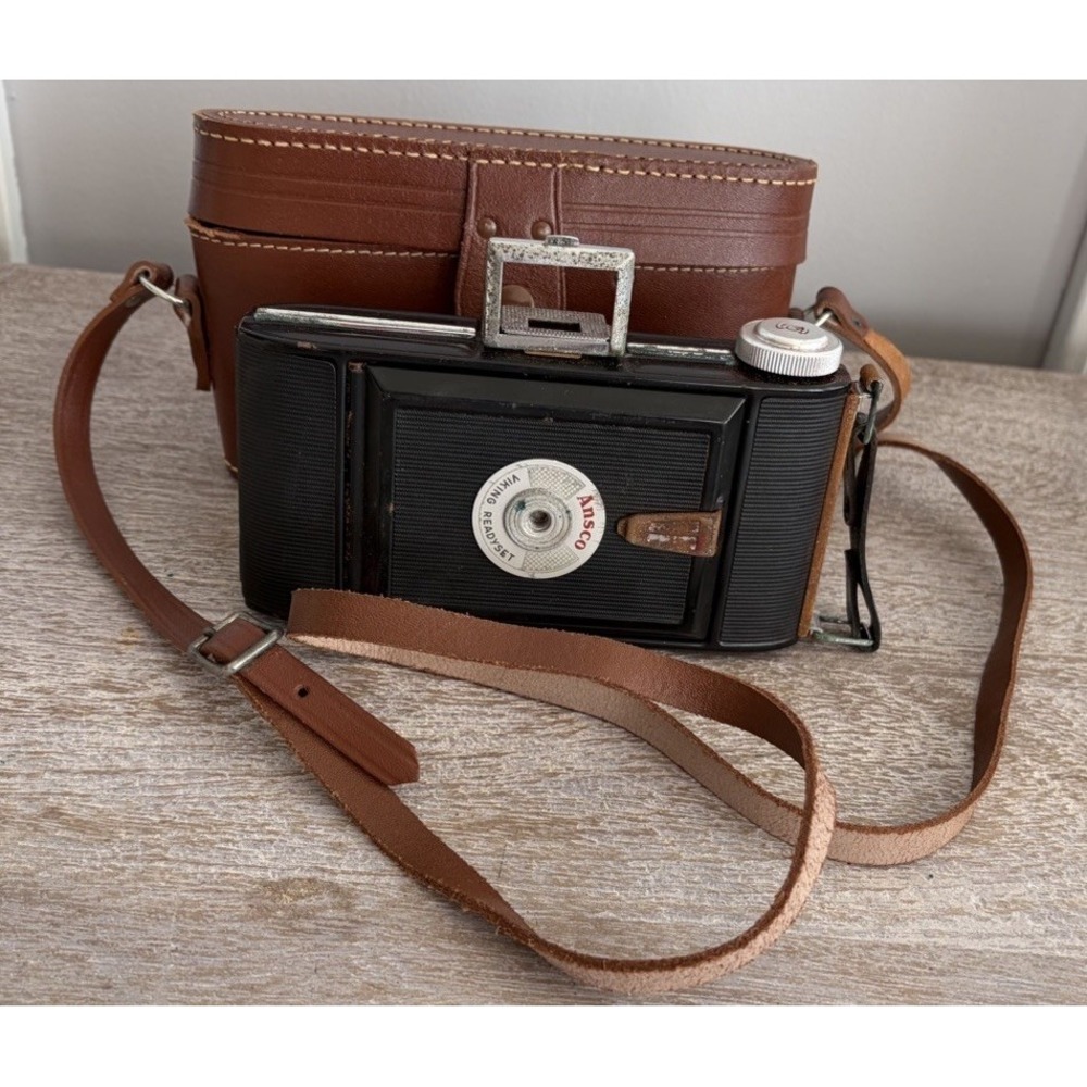 Vintage Ansco Viking Readyset Camera 1950s w/Original Brown Leather Bag UNTESTED